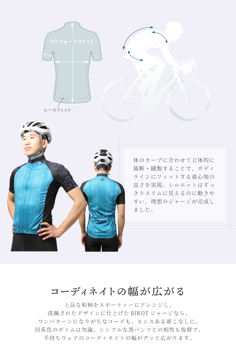 サイクリングジャージ、半袖、メンズ、レディース、BIKOT（ビコット）、和柄