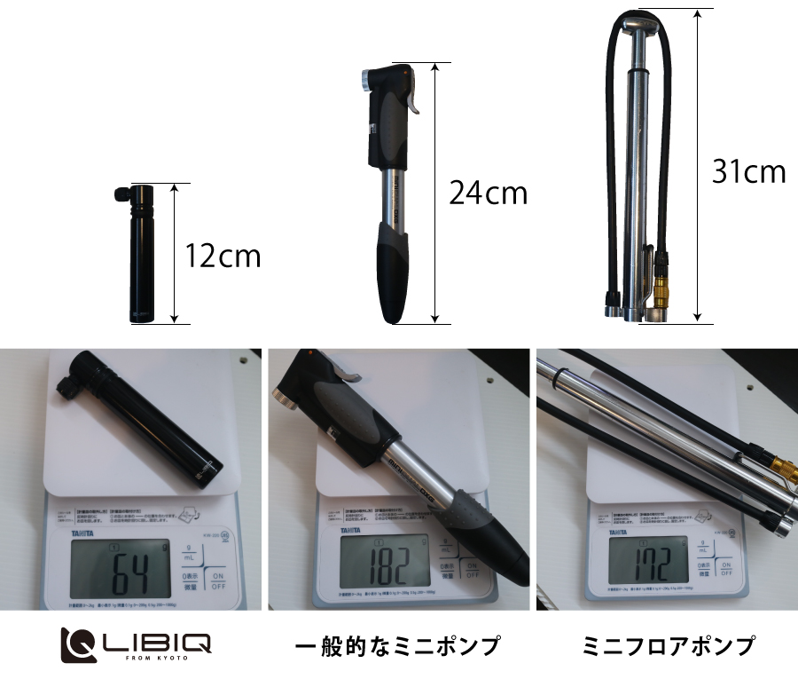 携帯ミニポンプ、ハンドポンプ、ロードバイク・クロスバイク用、LIBIQ(リビック)