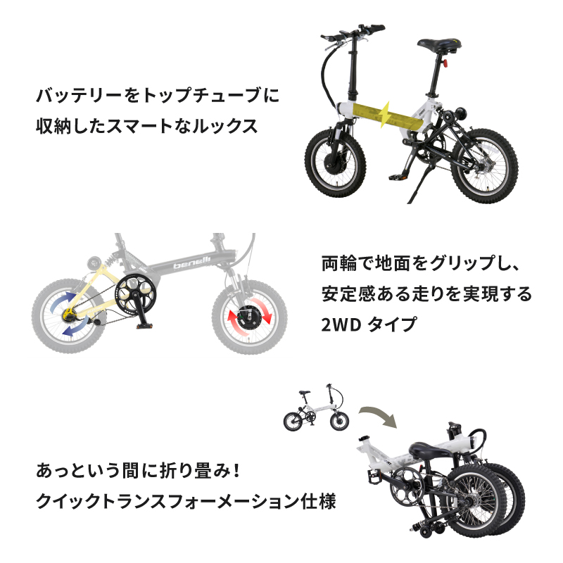 ベネリスポーティーな折畳自転車(フォールディングバイク)MINI FOLD 16 DIRT （ミニフォールド16ダート）e-bikeの4枚目の商品画像
